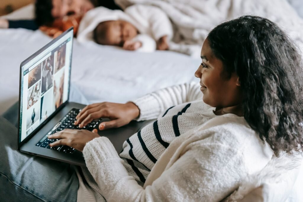 Adult reviewing a companionship profile privately on a laptop