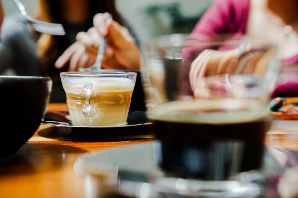 Adults having a respectful conversation in a café
