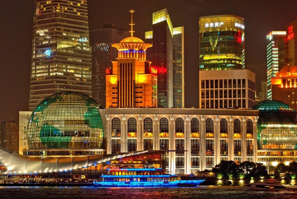 buildings, illuminated, city, city lights, waterfront, skyscrapers, skyline, cityscape, shanghai, architecture, night photogr