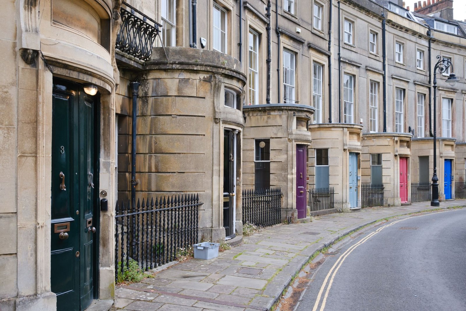 Discreet evening street scene in Bath