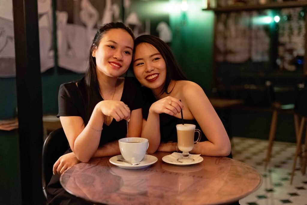 A discreet evening conversation in a café