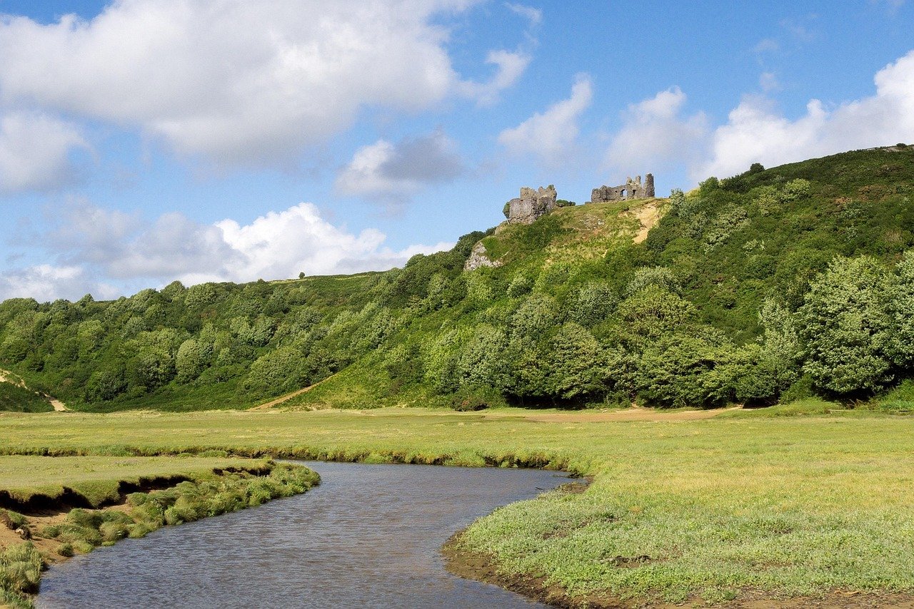 wales, castle, beach, nature, river, swansea, three cliffs bay