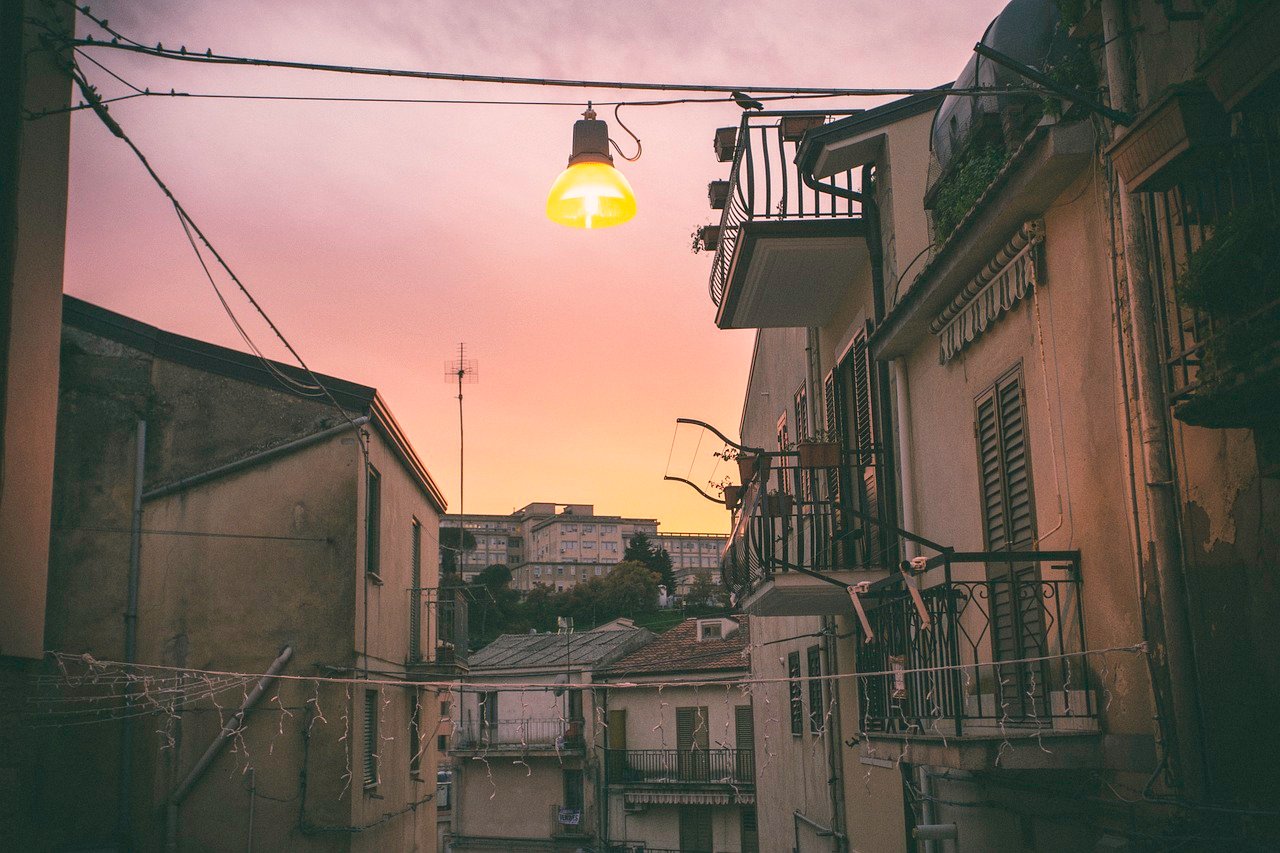 street, city, urban, sunset, nature, houses, architecture, colorful, sunrise, evening, nightfall, light, outdoors, old, histo