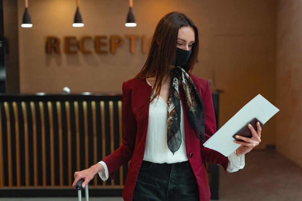 Visitor checking travel directions before a private appointment