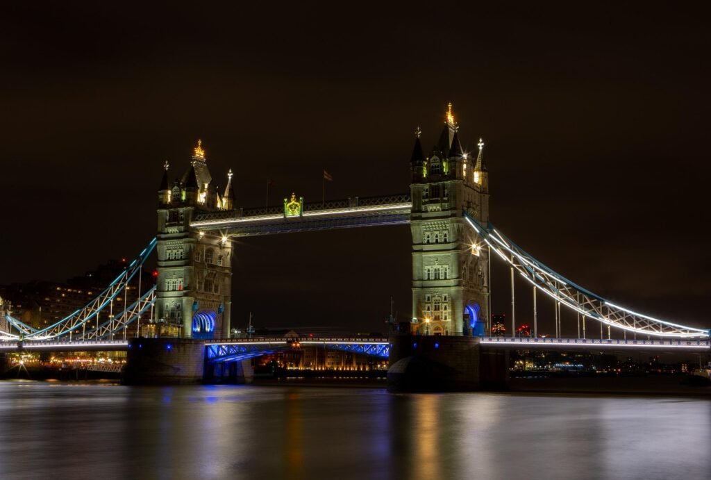 tower bridge, nature, river, night, lights, reflection, water, bridge, landmark, historic, historical, architecture, illumina