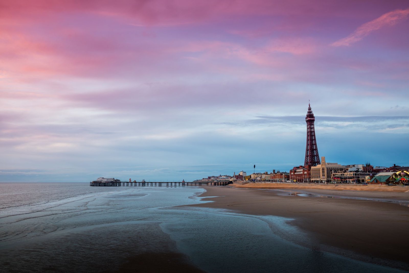 Blackpool seafront and promenade at early evening