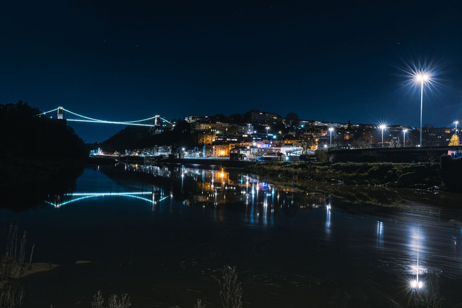 Bristol harbourside and city skyline at evening