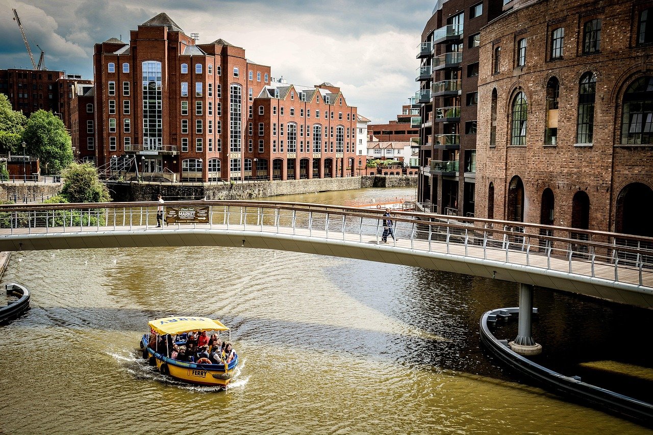 bristol, harbour, ferry, river, bridge, footbridge, pedestrian, boat, nature, architecture, waterfront, urban, water, england