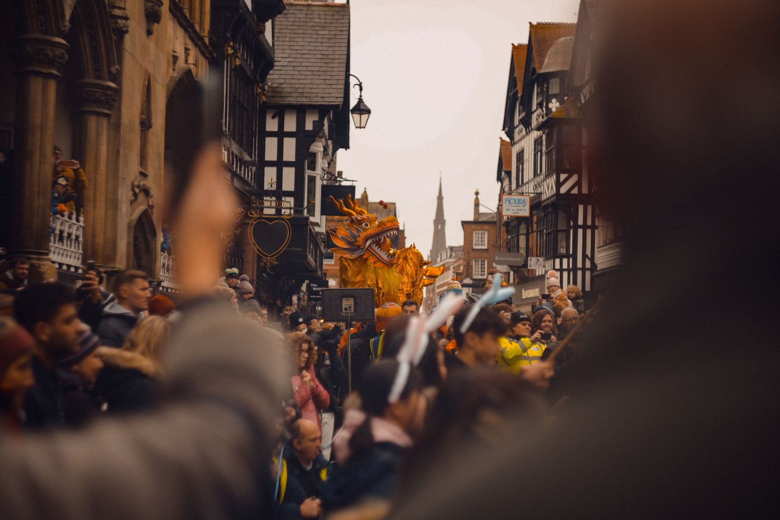 Discreet evening street scene in Chester for a visitor guide