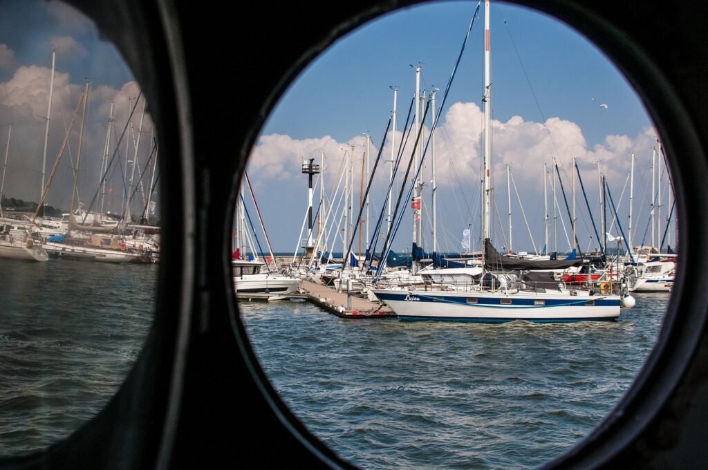 port, boats, porthole, water, sea, marina, nature, sailing, sailboats