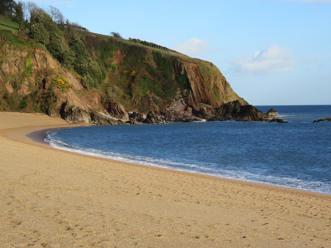 england, united kingdom, dartmouth, nature, blackpool hill, sea, rock, coast, devon, beach, blue, water