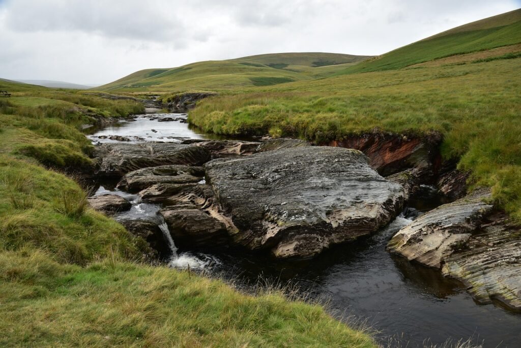 landscape, england, bach, nature, meadow, united kingdom, water, hills