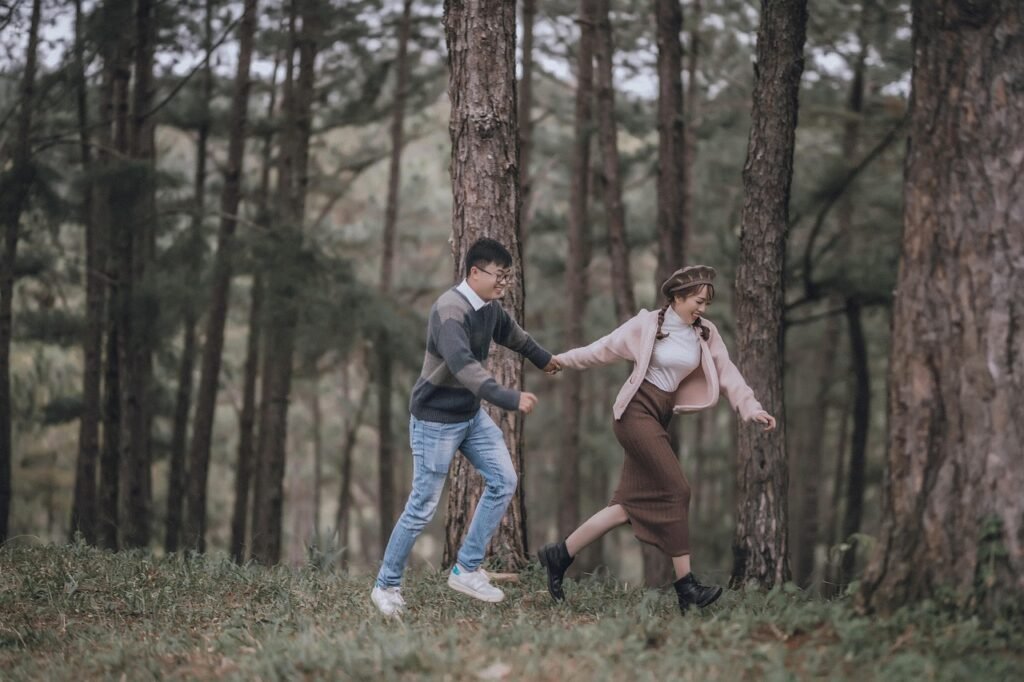 couple, love, nature, romance, together, running, joy, happiness, woman, man, park, husband, wife, bride, groom, romantic, ha