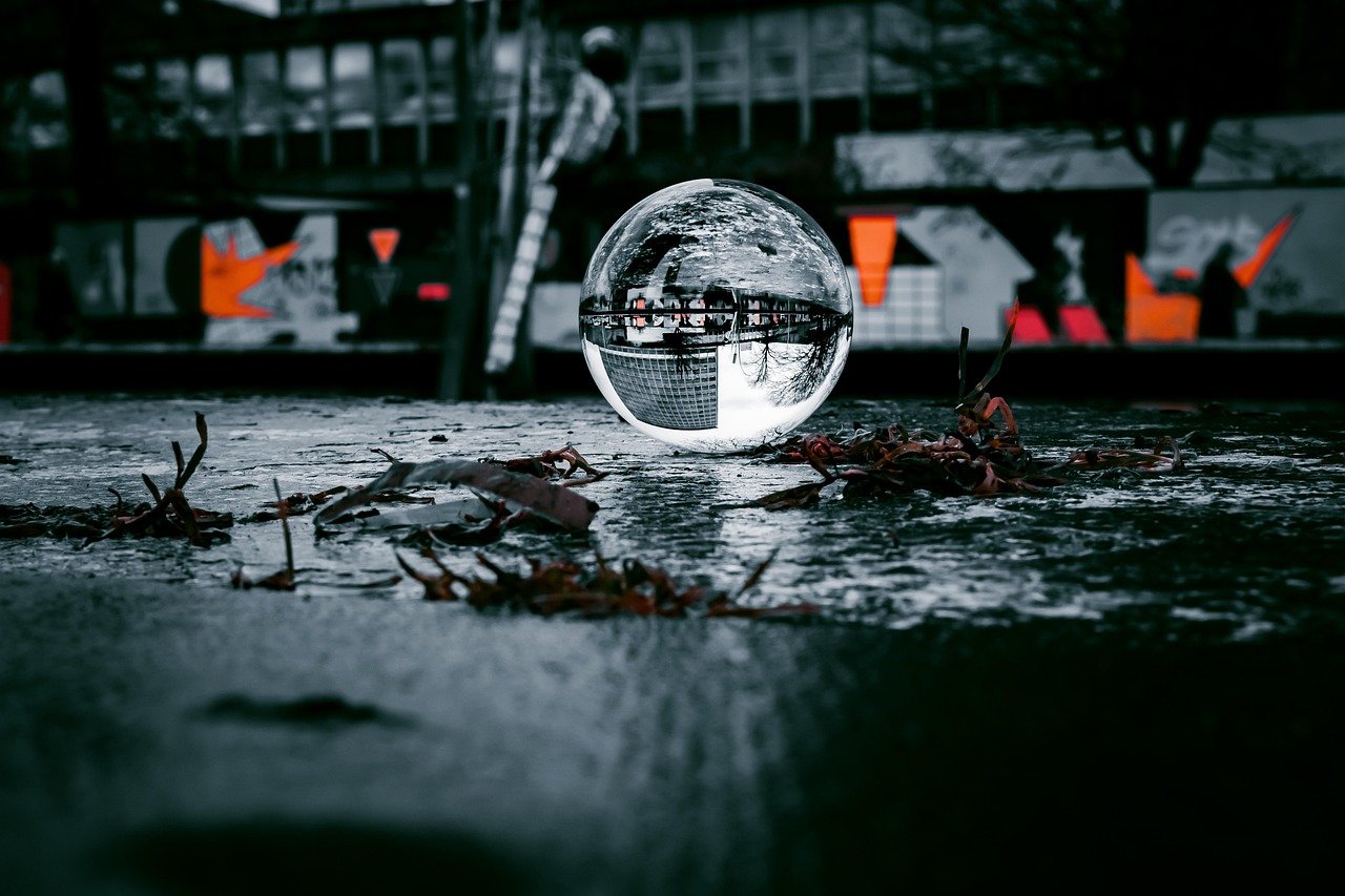 lens ball, glass sphere, crystal ball, plymouth, uk, city aesthetic, united kingdom, cornwall, england, city life, street art