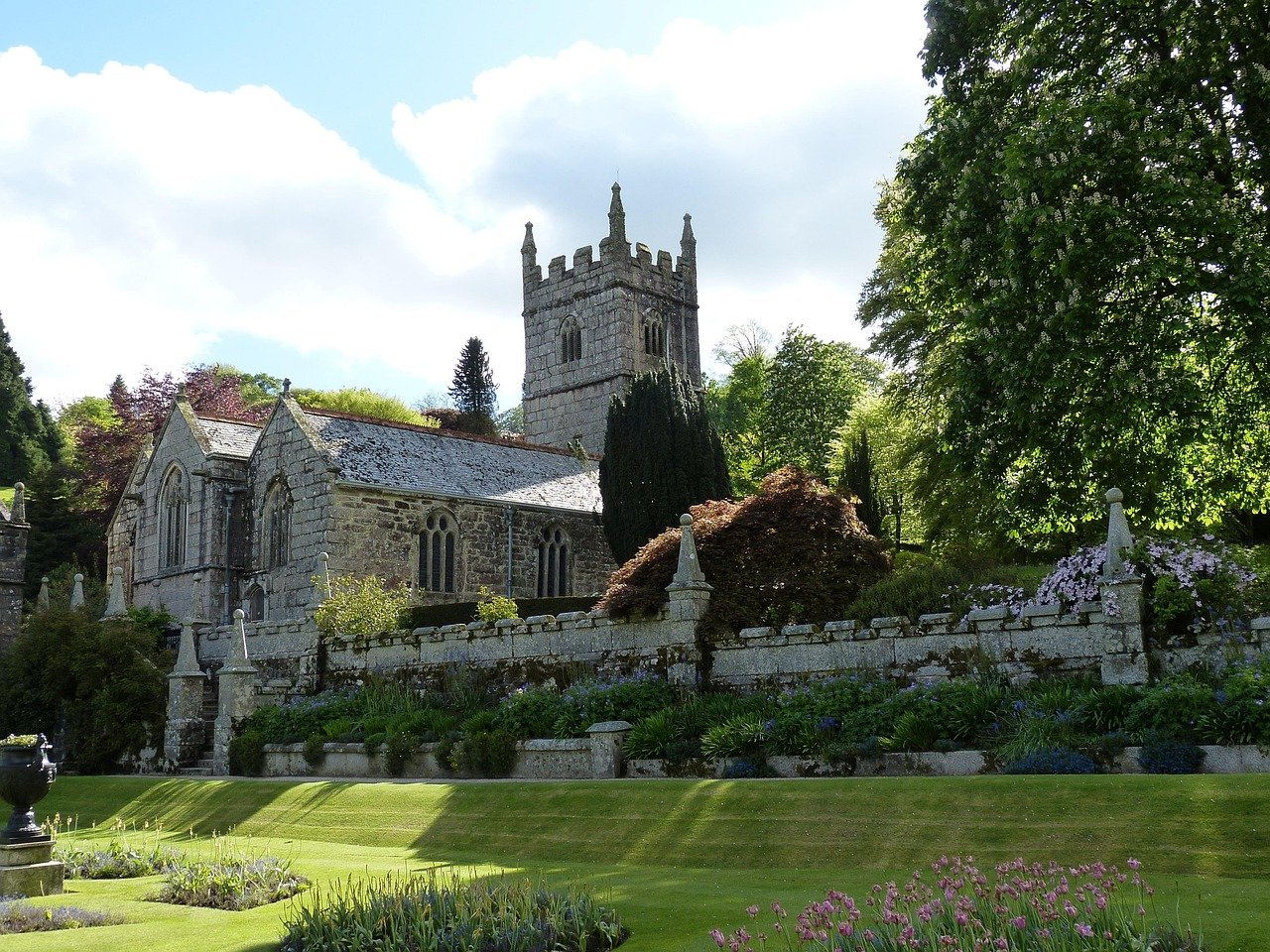 church, cornwall, england, united kingdom, park, garden, nature, english, landscape, gothic, historical, wall