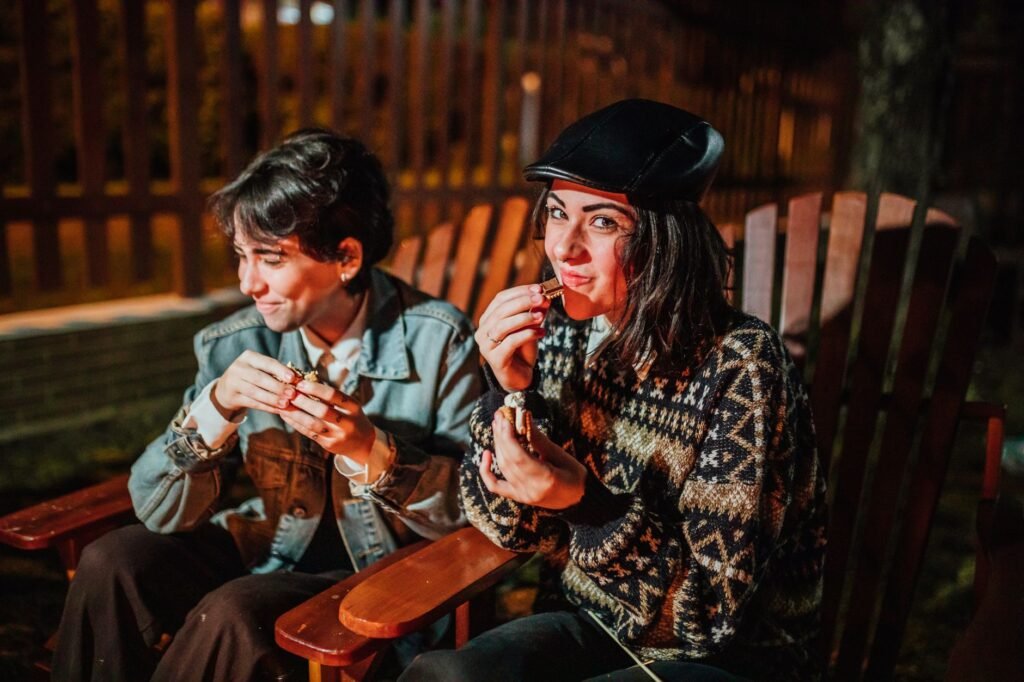 Adults sharing casual food during a relaxed date