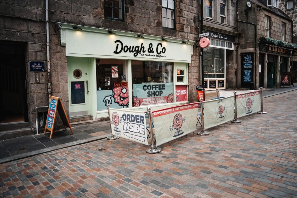 Discover this inviting doughnut and coffee shop in Aberdeen's Belmont Street, Scotland.