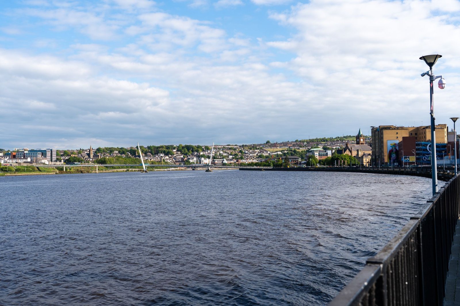 Derry/Londonderry city walls and streets at evening