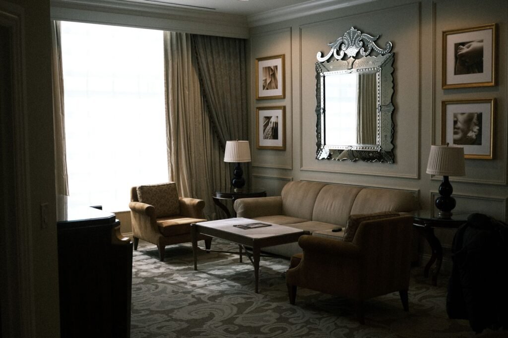 Tidy private sitting area in modern London accommodation