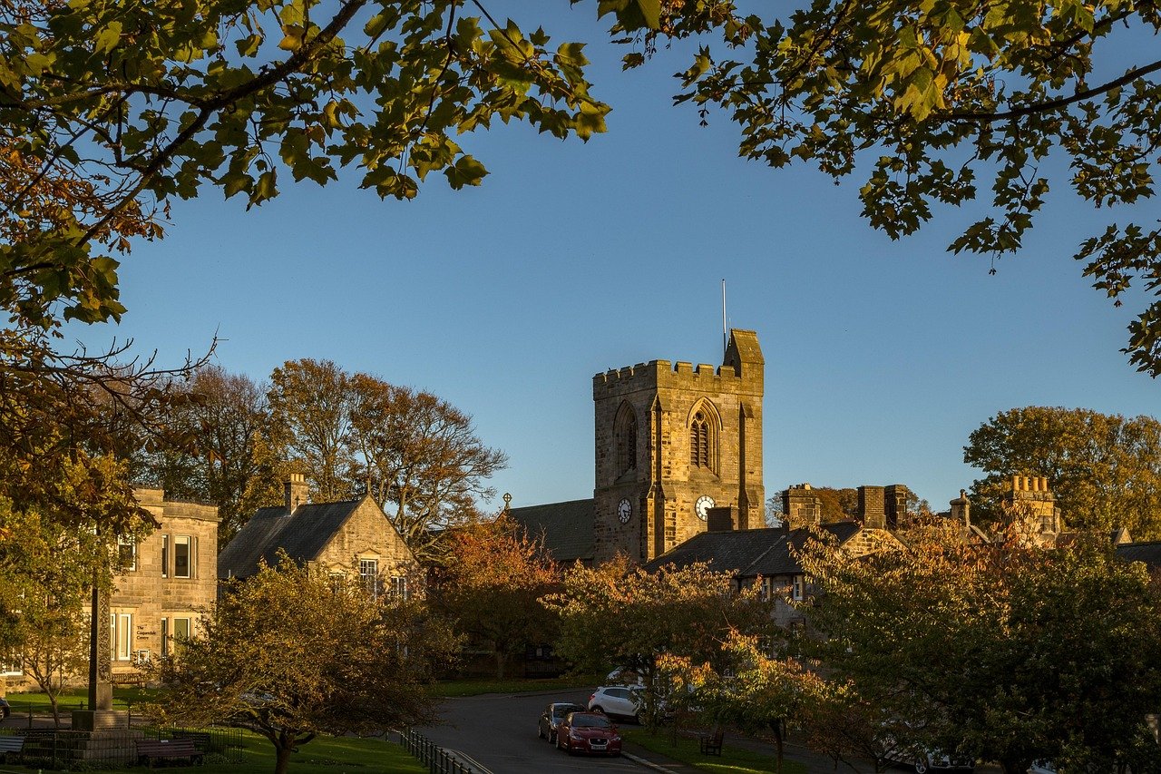 rothbury, nature, church, city, architecture, evening atmosphere, heaven, sun, northumberland, england, united kingdom, dusk,