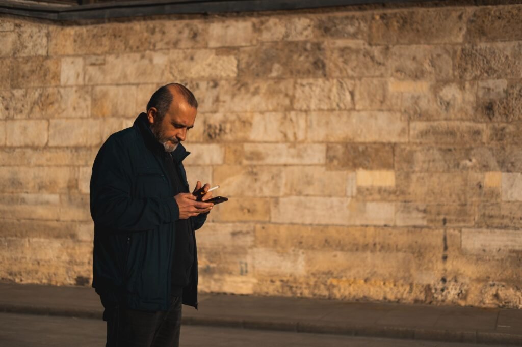 Traveller checking directions in Blackpool