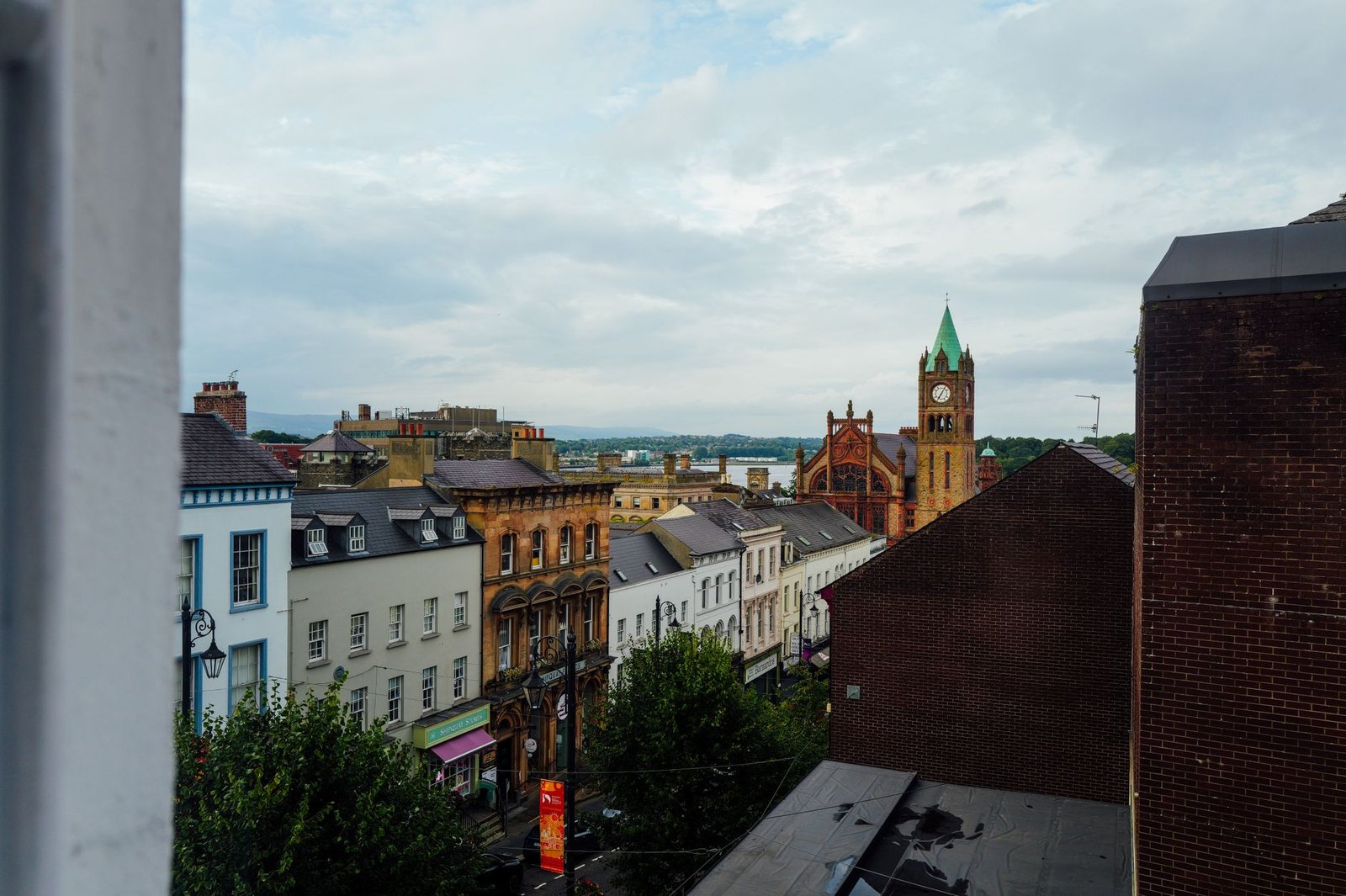 Quiet Enniskillen town street in Northern Ireland at evening