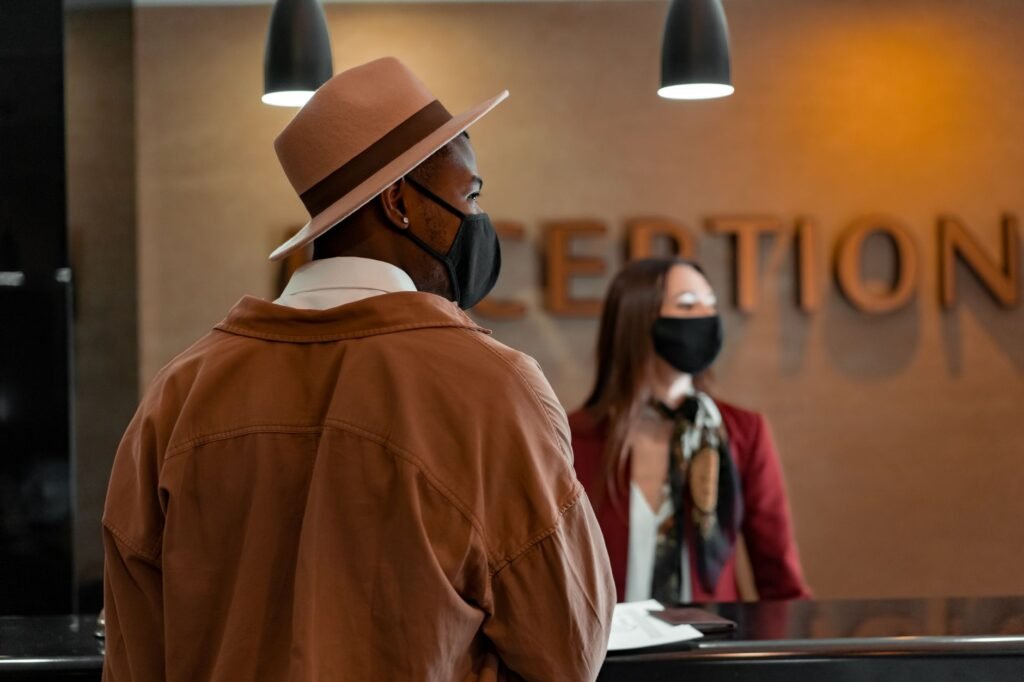 Traveller arriving discreetly at a Harrogate hotel