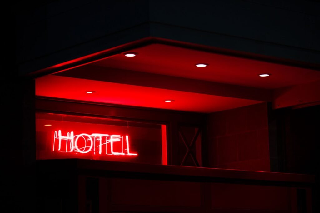Quiet hotel entrance in Lisburn at early evening