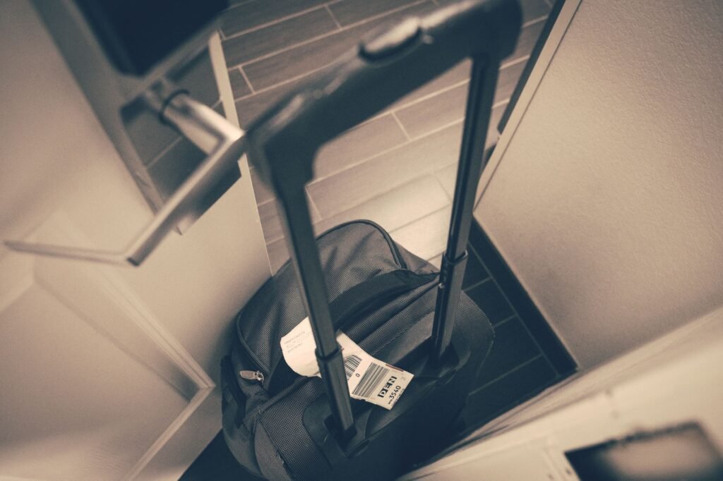 Smartphone and travel bag prepared for an appointment