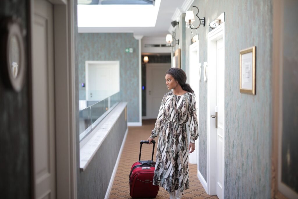 A smartphone being checked in a discreet hotel corridor