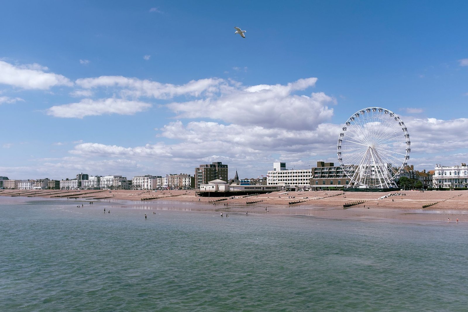 Quiet Worthing seafront promenade in soft daylight