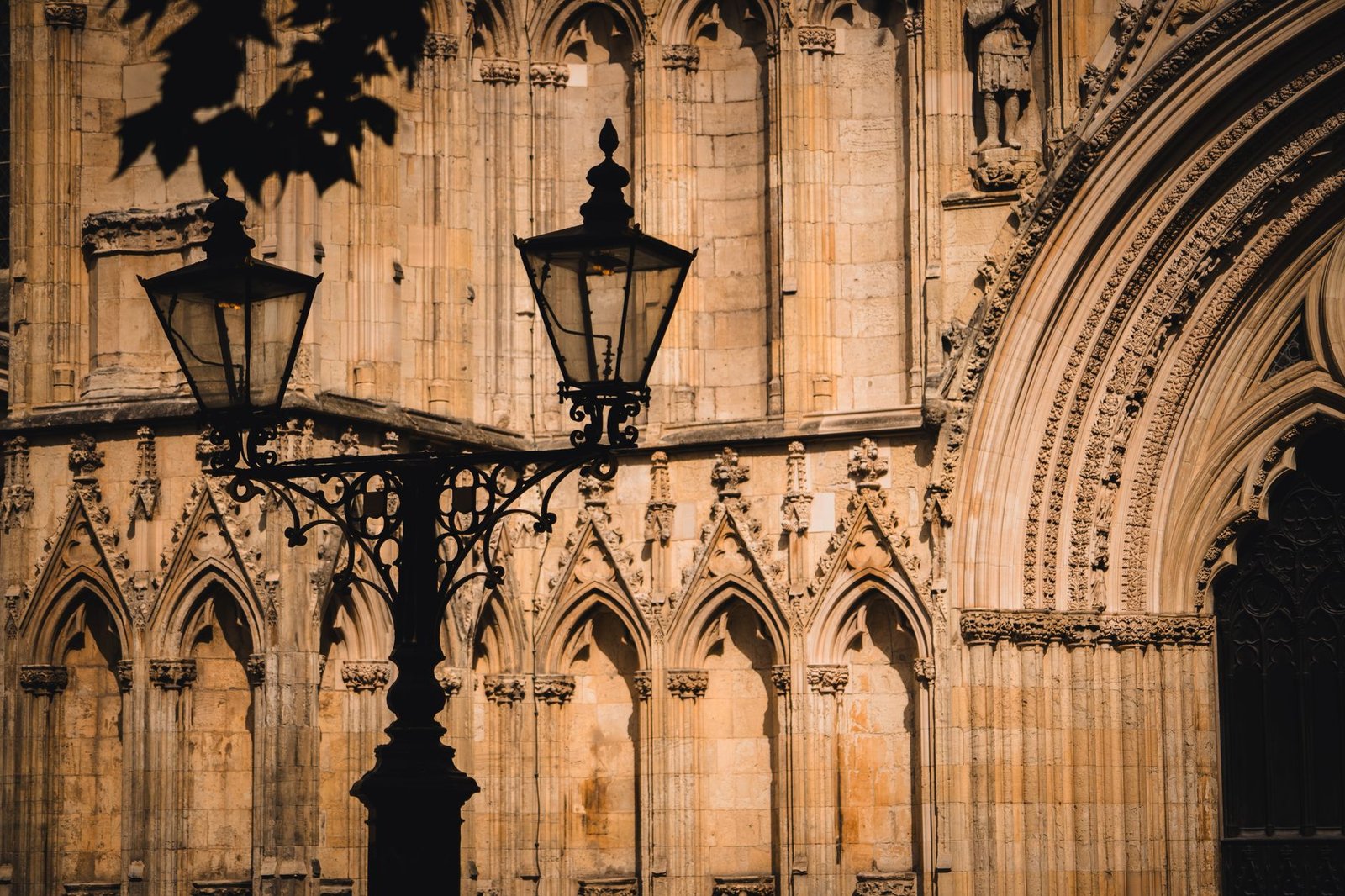 Quiet York street with historic architecture at dusk