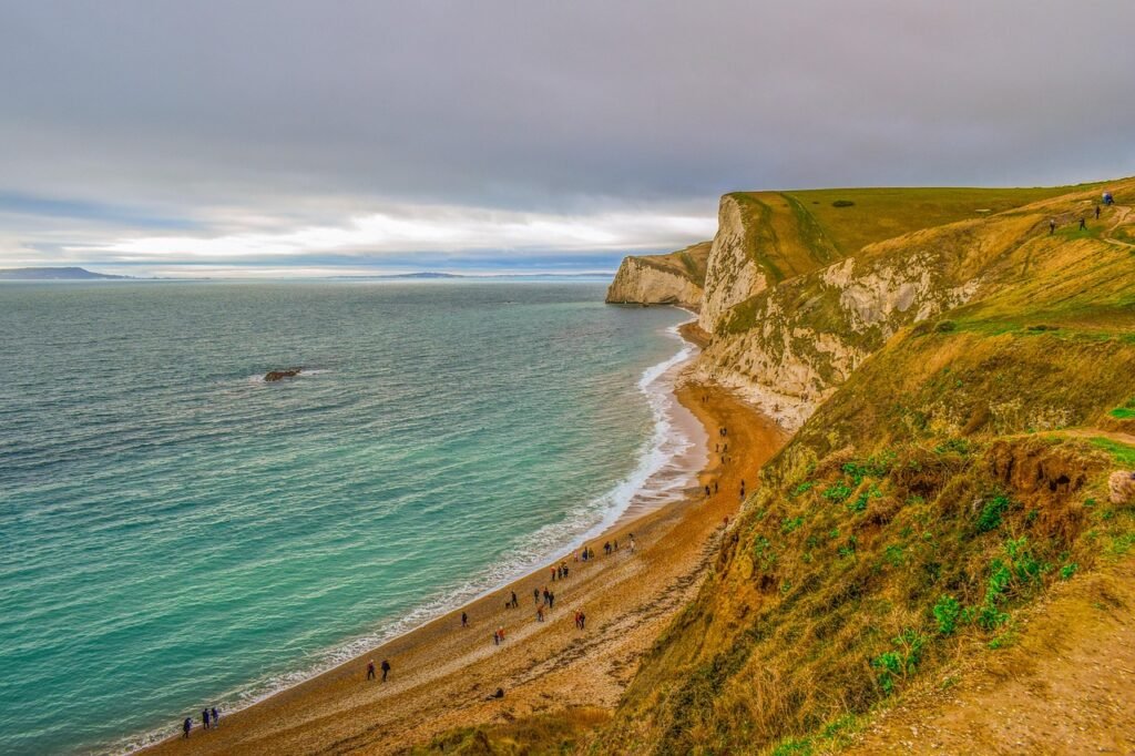 jurassic coast, dorset, england, uk, nature, united kingdom, landscape, ocean, sea, lulworth cove, sky, clouds, coast, cliffs