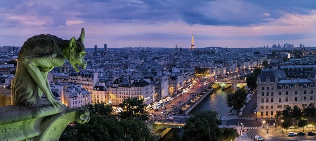 paris, gargoyle, france, architecture, buildings, capital, gothic, city, city lights, cityscape, europe, historic, historical