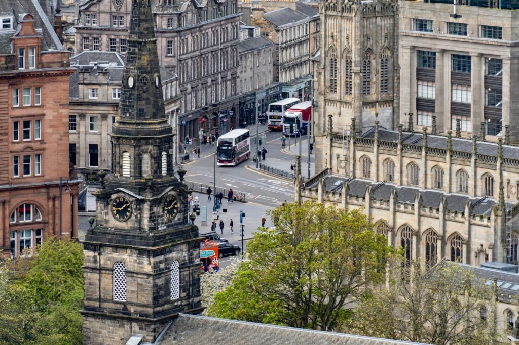 Discover Edinburgh's iconic architecture and vibrant streets from above.