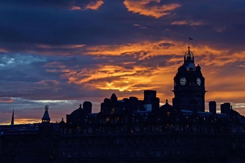 balmoral hotel, edinburgh, scotland, victorian, nature, architecture, building, william hamilton beattie, sunset
