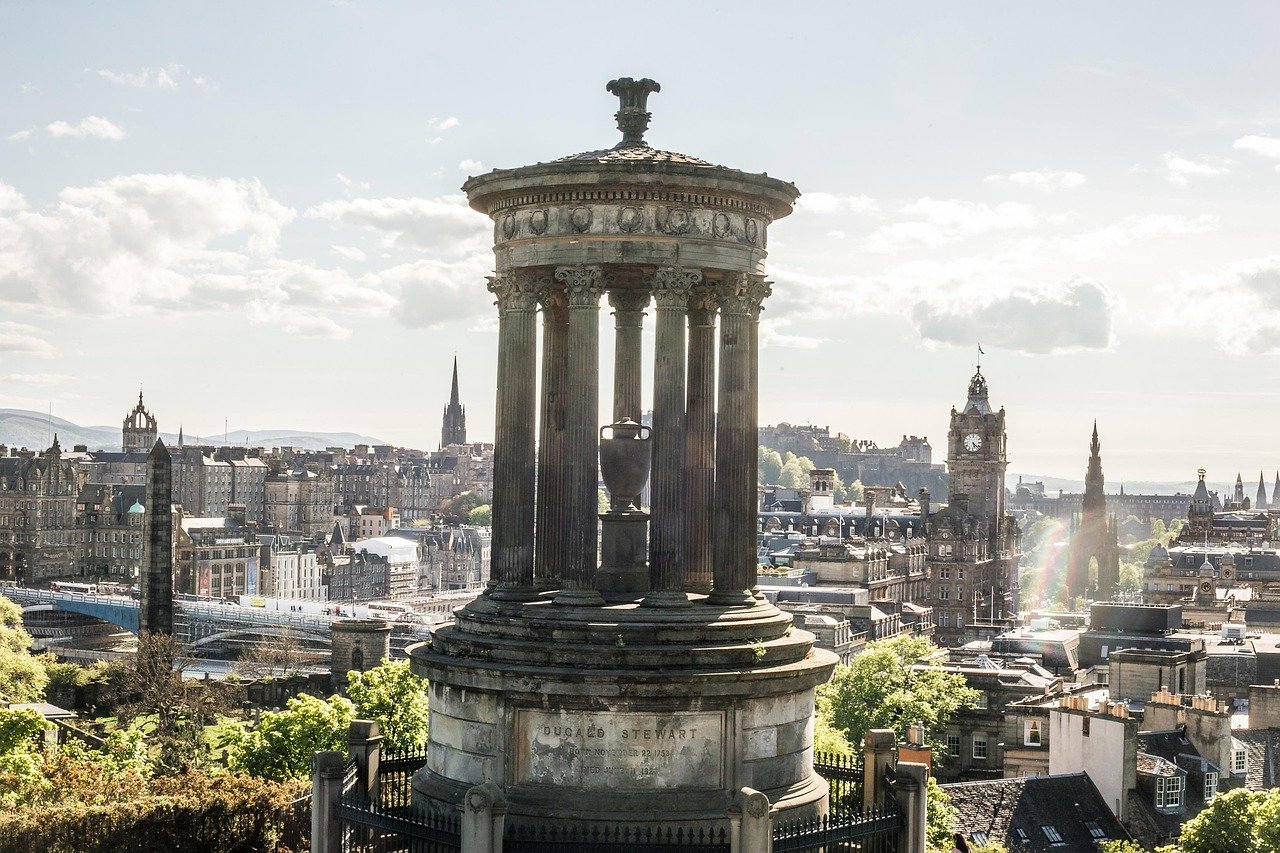 calton hill, dugald stewart monument, nature, edinburgh, scotland, national, british, united kingdom, uk, tourism, architectu