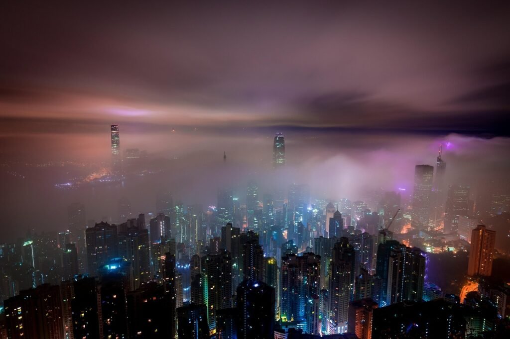 clouds, nature, hong kong, buildings, haze, misty, illuminated, city lights, skyline, cityscape, urban, urban landscape, skys