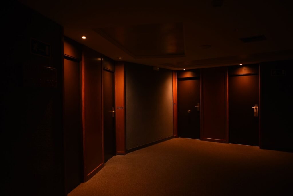 Quiet hotel corridor offering a private travel setting