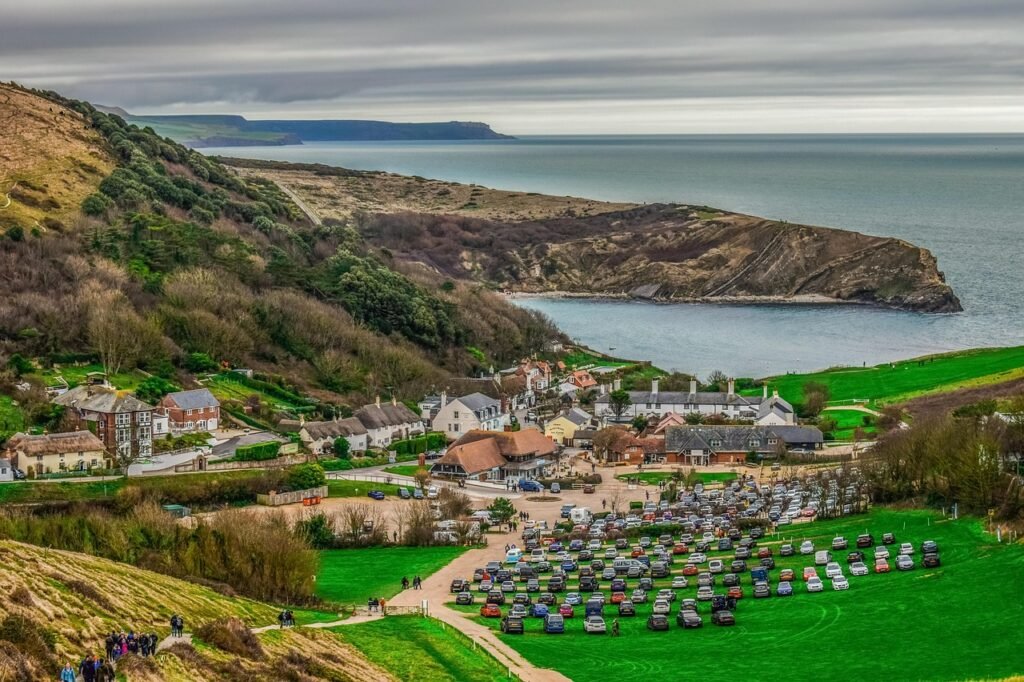 lulworth cove, landscape, village, architecture, traditional, houses, buildings, travel, tourism, dorset, england, uk, united