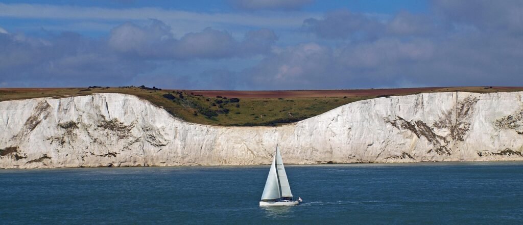 white cliffs, dover, coast, england, uk, united kingdom, cliffs, nature, sea, water, sail, sailboat
