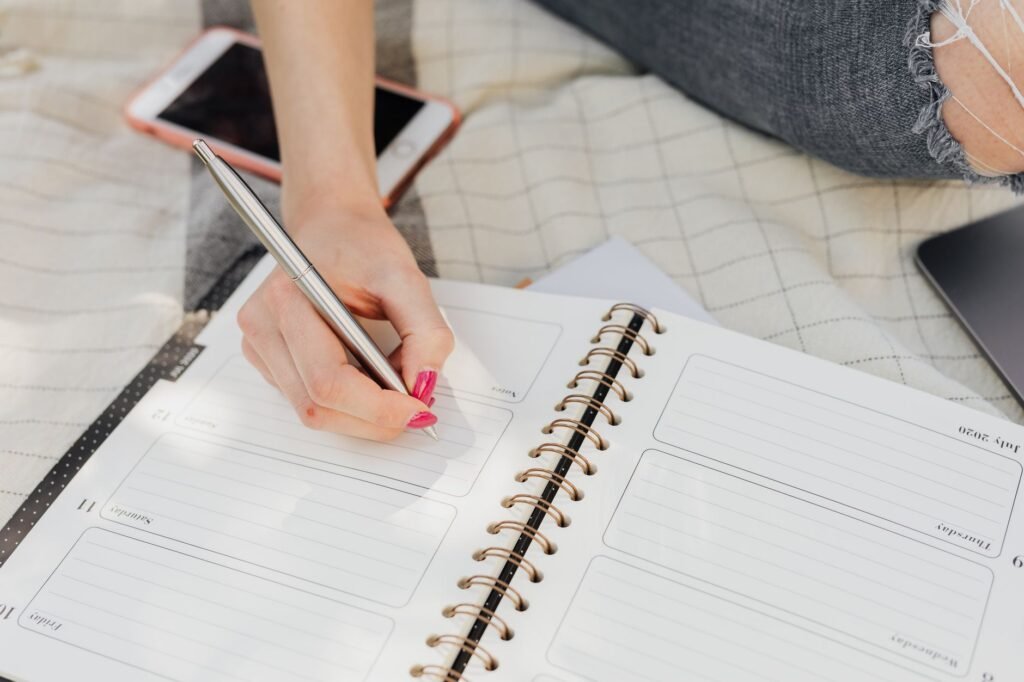 Traveller reviewing plans privately at a hotel desk
