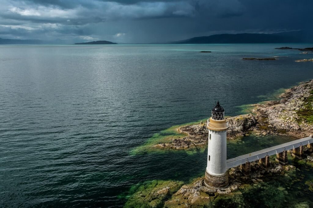 lighthouse, scotland, landscape, water, united kingdom, nature, europe, blue