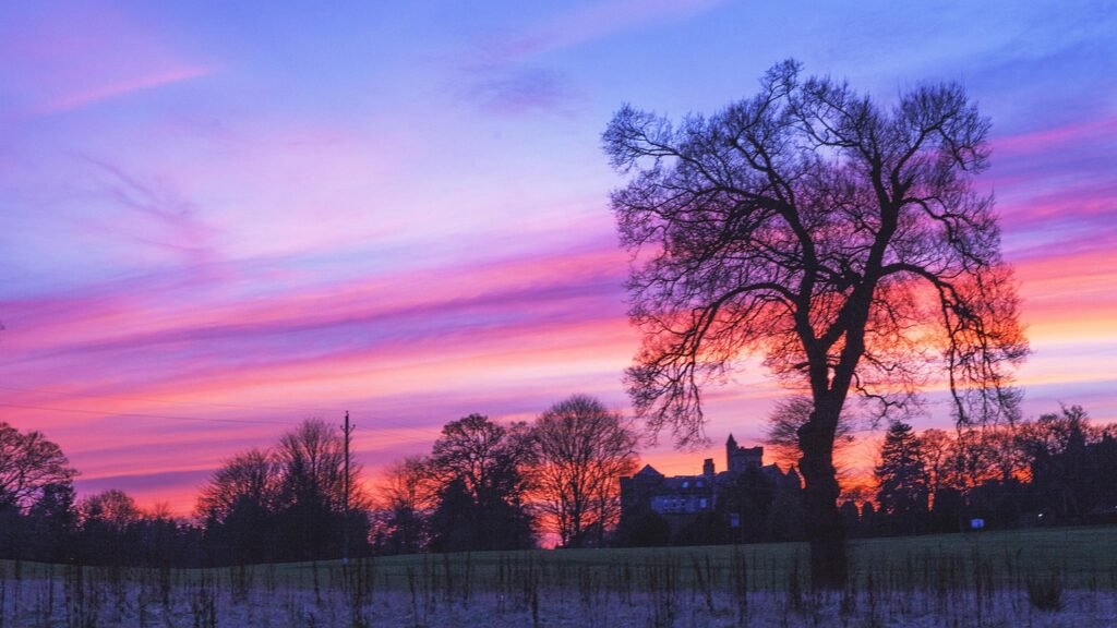 uk, nature, england, stirling, university of stirling, sky, twilight, sunset glow, pink clouds