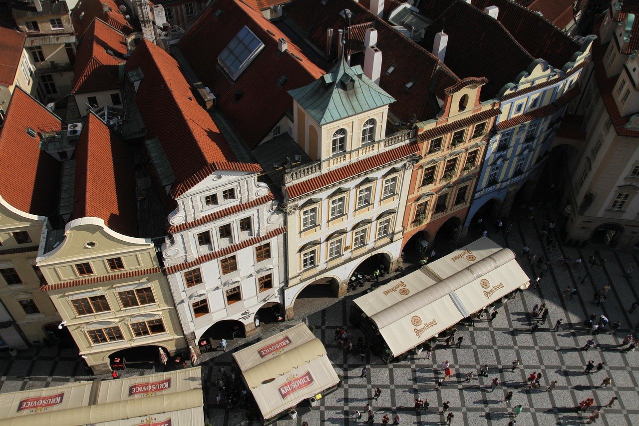 buildings, prague, czech, town, tourist, aerial, streets, roofs, people, view, city, prague, prague, prague, prague, prague