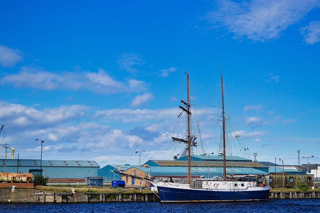 port, cranes, sea, nature, edinburgh, scotland, united kingdom, sailboat