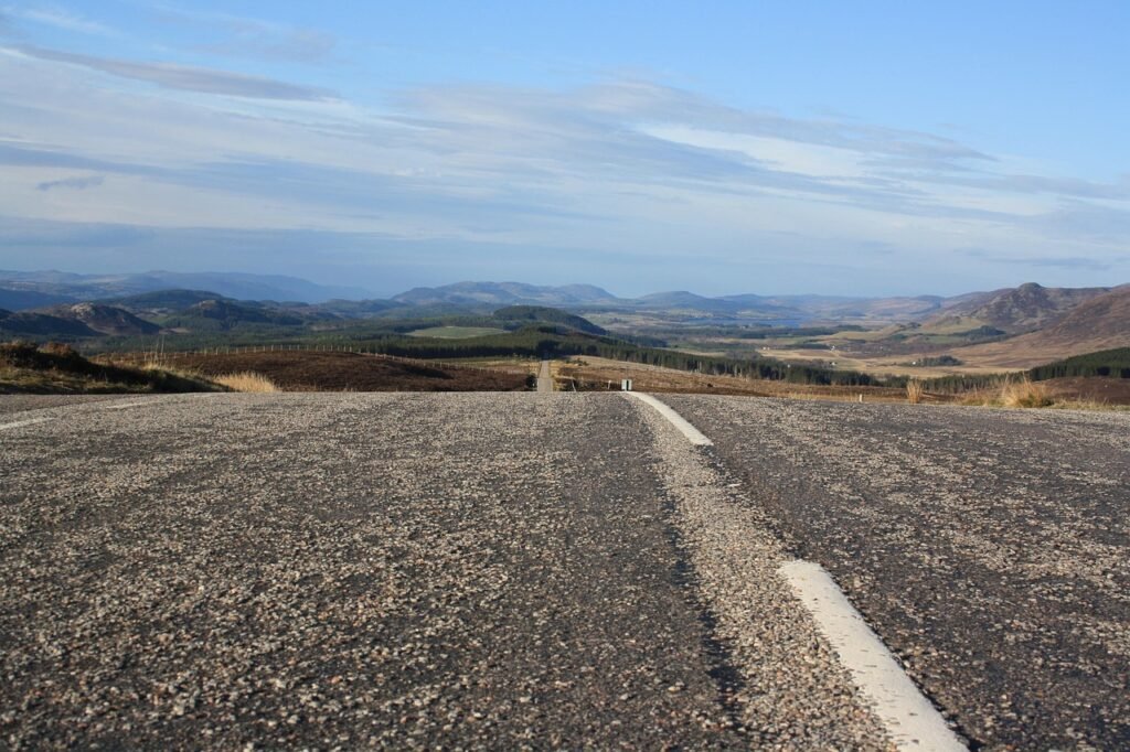 highlands, scotland, landscape, road, nature, united kingdom, hill