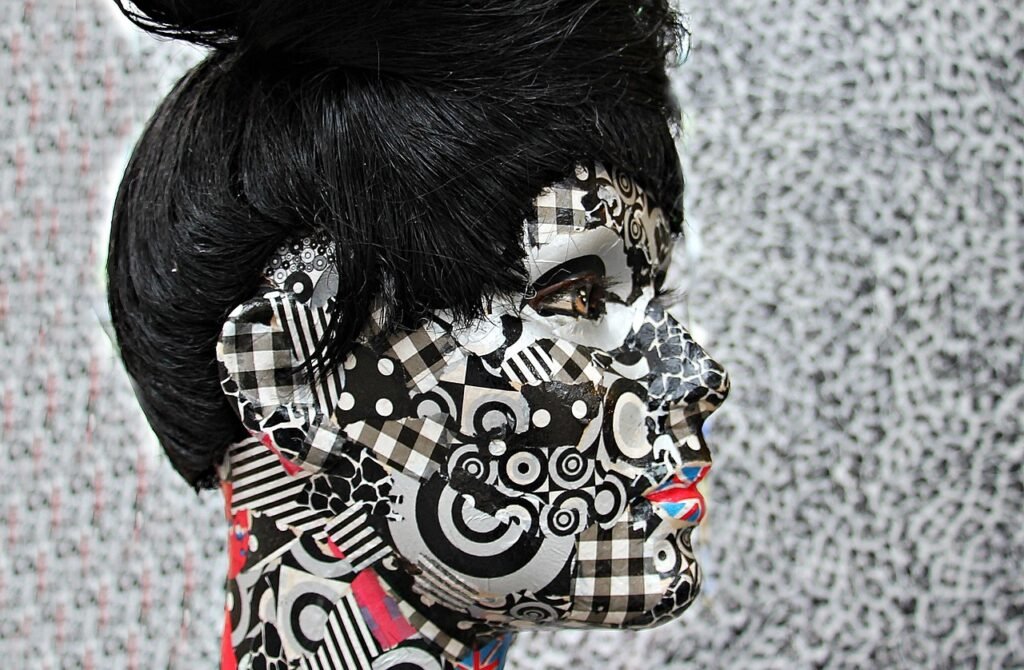 mannequin, puppet, decoration, head, face, template, portrait, woman, pattern on the face, art, female, united kingdom, flag