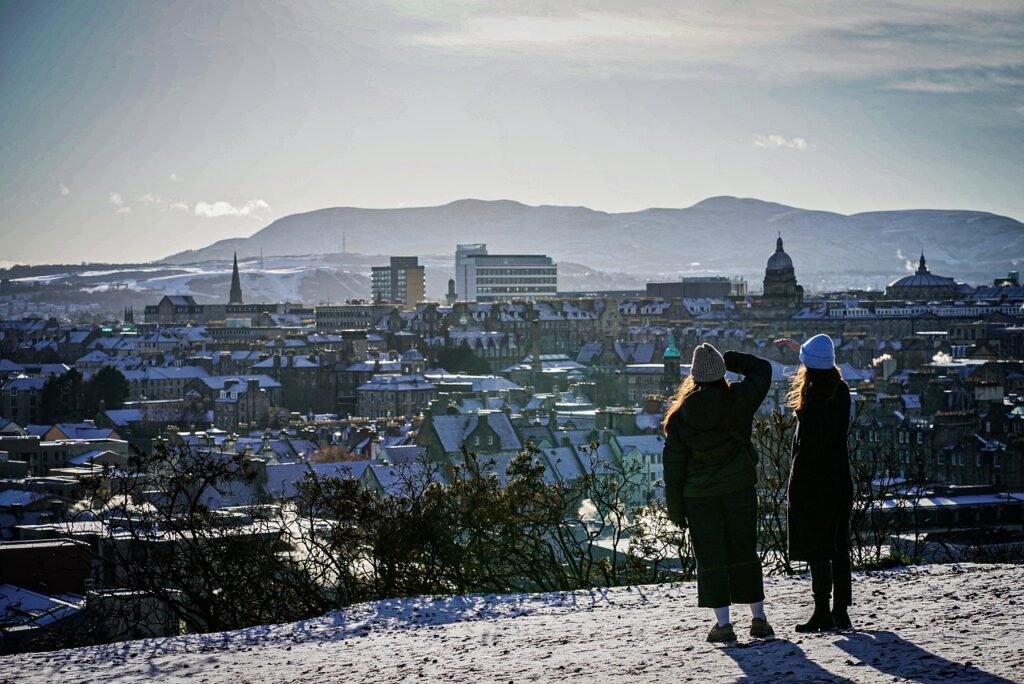 women, city, edinburgh, scotland, snow, winter, view, cityscape, nature, uk, united kingdom, outdoors