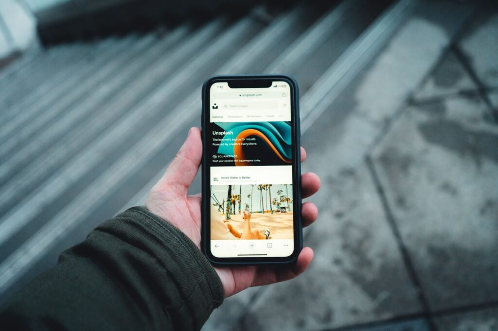 Person reviewing an online directory on a smartphone